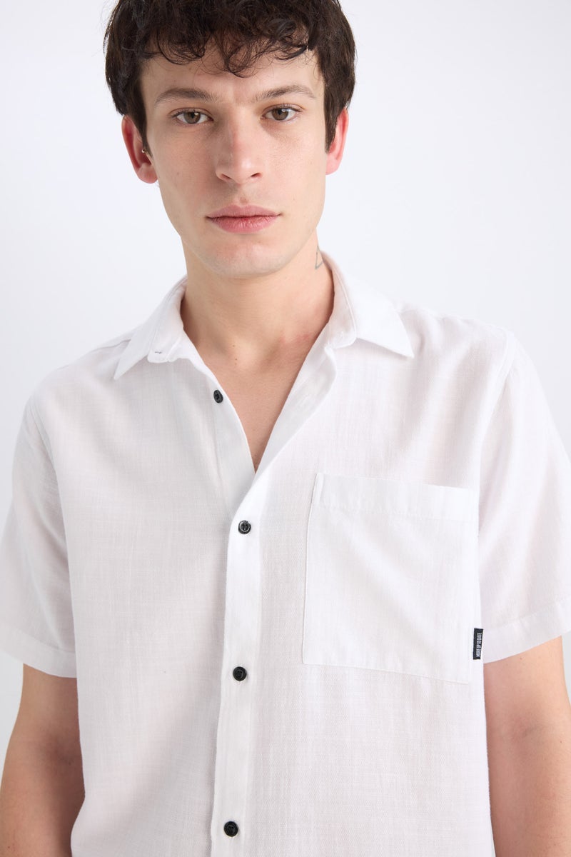 DeFacto White Man Regular Fit Cotton Short Sleeve Shirt Casual - Image 5
